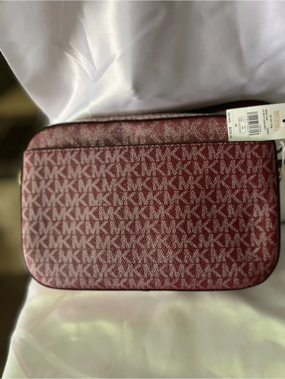 Michael Kors Red Signature Monogram Crossbody with Gold Chain